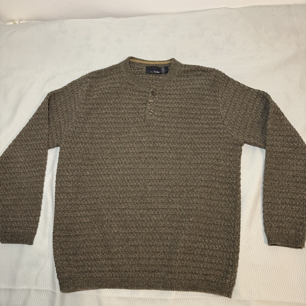 Vintage Bill Blass 3 Buttons Sweater L Green Hand Framed Cotton Knit Made in USA